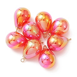 Красный 8 акриловые подвески с УФ-покрытием, с легкими золотыми тонами латуни, очарование слезы, красные, 19.5x12 мм, отверстие : 1.6 мм