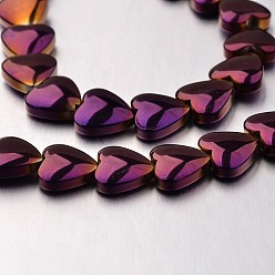 С Фиолетовым Покрытием Гальванизировать немагнитных синтетический гематит нитей бисера, сердце, с фиолетовым покрытием, 8x8x3 мм, отверстие : 0.7 мм, около 55 шт / нитка, 15.7 дюйм