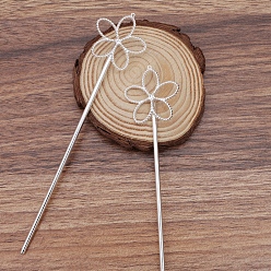 Серебро Палочки для волос из сплава и железа, аксессуары для волос для женщин и девочек, цветок, серебряные, 120x30 мм