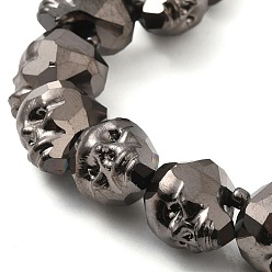 Черный Прозрачные стеклянные бусины с гальваническим покрытием, с покрытием цвета радуги, граненый череп, чёрные, 15x13x13.5 мм, отверстие : 1.4 мм, около 48~50 шт / нитка, 22.83~23.23 дюйм (58~59 см)