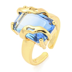 Rectangle 304 Открытая манжета из нержавеющей стали с цирконием для женщин, реальный 18 k позолоченный, прямоугольные, 12.5x15.5 мм