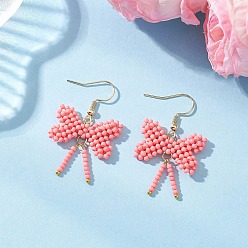 Pink Серьги-подвески из нержавеющей стали и стекла с бантом, реальный 304 k позолоченный, розовые, 18 мм