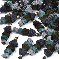 Gris Ardoise Foncé Polycoton (polyester coton) pompon en couches grandes décorations pendantes, avec les accessoires en fer, or, gris ardoise foncé, 48~55x12~15mm, Trou: 2.5x4.5mm