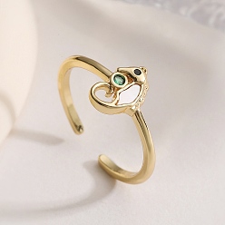 Sea Horse Открытые манжеты из латуни с микропаве и цирконием для женщин, с оболочкой синтеза, реальный 18 k позолоченный, морской конек, внутренний диаметр: 16 мм