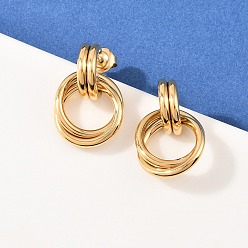 Настоящее золото 18K 304 серьги-гвоздики из нержавеющей стали с поворотным кольцом, ручная полировка, ионное покрытие (ip), реальный 18 k позолоченный, 22.5x15 мм