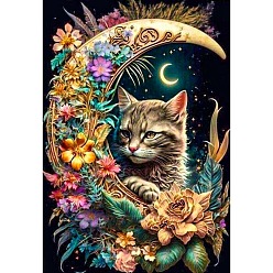 Goldenrod AB Color Flower Cat DIY Diamond Painting Kit, Including Resin Rhinestones Bag, Diamond Sticky Pen, Tray Plate and Glue Clay, Goldenrod, 400x300mm
