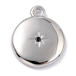 Черный Латунные микро проложить кубического циркония прелести, долговечный, плоские круглые со звездой, чёрные, 12x10x2 мм, отверстие : 1.2 мм