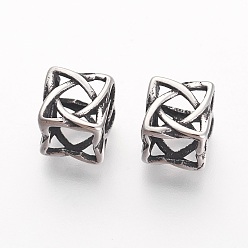 Antik Silber Farbe 304 Edelstahlkugeln, Würfel, hohl, Antik Silber Farbe, 8.5x8.5x8.5 mm, Bohrung: 5x6 mm