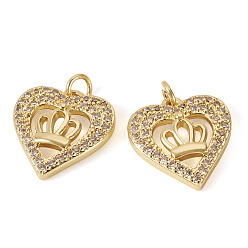 Crown 2 кулоны из латуни с микрочастицами и кубическим цирконием., сердце прелести, с целью перехода в кольце, реальный 18 k позолоченный, без кадмия и без свинца, корона, 16.5x15x3.5 мм, отверстие : 3 мм
