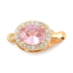Pink Латунные микро проложить кубического циркония ящик с застежками, со стеклом, без никеля , овальные, реальный 18 k позолоченный, розовые, 18x9x7 мм, отверстие : 1.2 мм