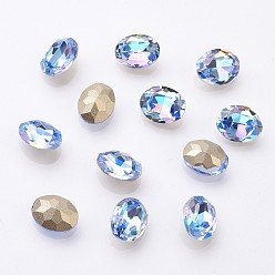 Васильковый K 9 кабошоны из стеклянного страза, блестящий лазерный стиль, имитация австрийский хрусталь, задние и задние, граненые, овальные, с покрытием на задной стороне, васильковый, 10x8x4 мм