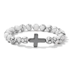 Говлит Естественно Howlite стрейч браслеты, с крестиками из синтетического гематита, периметр: 7-1/2 дюйм (19 см)