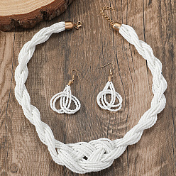 Белый Комплекты из многослойных ожерелий и серег-подвесок из акрилового бисера в этническом стиле в стиле бохо, белые, 490 мм и 63x30 мм