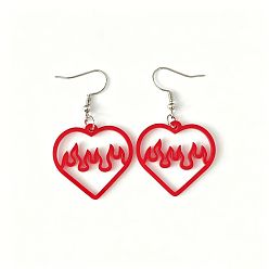 Cœur Boucles d'oreilles pendantes en acrylique pour Halloween, rouge, cœur, 50mm