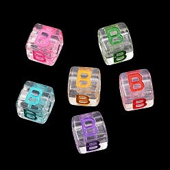 Letter B Европейский бусы акриловые, бусины с большим отверстием, кубические, В письме, 9.5~10x9x9 мм, отверстие : 4 мм