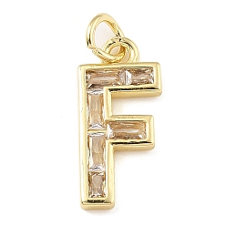 Letter F Латунные микро проложить кубического циркония подвески, письмо амулеты, с прыгающим кольцом, реальный 18 k позолоченный, Буква F, 17.5x8.5x2 мм, отверстие : 3.5 мм