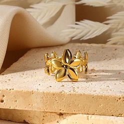 Цветок 304 открытые манжеты из нержавеющей стали для женщин, реальный 18 k позолоченный, цветок, 15 мм