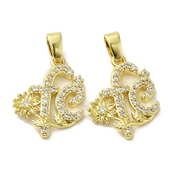 Golden Rack Plating Brass Micro Pave Clear Cubic Zirconia Pendants, with Jump Ring, Long-Lasting Plated, Lead Free & Cadmium Free,Word Charms, Golden, 20x16x2mm, Hole: 5.5mm
