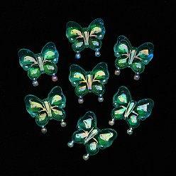 Весенне-зеленый Светящиеся УФ-покрытие радужные радужные акриловые бусины, светится в темноте, бабочка, весенний зеленый, 30x29x10.5 мм, отверстие : 2 мм