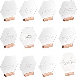 White Display Decorations, Including 24Pcs Rectangle Beechwood Name Card Holder, Hexagon with English Number Acrylic Desk Signs & Name Plate, White, 100x30x20.5mm, 24pcs/bag