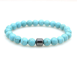 Бирюза Браслеты из синтетических круглых бусин бирюзы для мужчин и женщин, 7-1/2 дюйм (19 см)