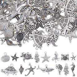 Античное Серебро 60 подвески из цинкового сплава в тибетском стиле, морские животные амулеты, разнообразные, античное серебро, 13~26x10~33x1.5~5 мм, отверстия: 1.2~3 mmМ