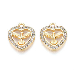 Light Gold Подвески из сплава и страза, сердце и орел, без свинца и без кадмия, золотой свет, 18x16x2 мм, отверстие : 1.8 мм