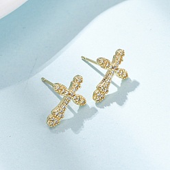 Настоящее золото 18K Серьги-кольца из латуни с микропаве и прозрачным кубическим цирконием, долговечный, стойки покрытие, без свинца и без кадмия, реальный 18 k позолоченный, 14.5x10.5 мм