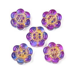 Орхидея Краска для выпечки и стеклянные бусины, инкрустированные золотым металлом, цветок, сиреневые, 13x14x4.5 мм, отверстие : 1.2 мм