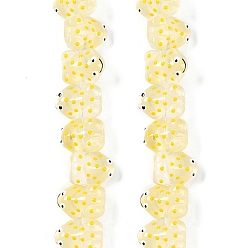 Светло-желтый Нити прозрачных бусин из стеклянной эмали, бусины ручной работы, лягушка, светло-желтый, 15x11x6.5 мм, отверстие : 1 мм, около 29~31 шт / нитка, 12.40~13.19'' (31.5~33.5 см)