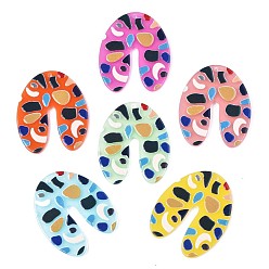 Mixed Color Translucent Cellulose Acetate(Resin) Pendants, 3D Printed, U Shape with Irregular Pattern, Mixed Color, 39x32.5x2.5mm, Hole: 1.5mm