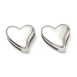 Platinum Brass Slider Charms, Heart, Cadmium Free & Lead Free, Rack Plating, Long-Lasting Plated, Platinum, 22x23x8.5mm, Hole: 18.5x3.5mm