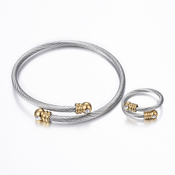 Золотой & Цвет Нержавеющей Стали Модные 304 браслеты из нержавеющей стали и комплекты колец, золотые и нержавеющая сталь цвет, 2-1/8 дюйм (53 мм), 17 мм