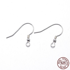 Silver 925 Sterling Silver Earring Hook Findings, Silver, 22 Gauge, Pin: 0.6mm, 18mm, Hole: 2mm, about 50pairs/20g