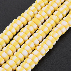 Champagne Yellow Handmade Polymer Clay Beads Strands, for DIY Jewelry Crafts Supplies, Flat Round, Champagne Yellow, 6.8~8x3mm, Hole: 1.4mm, about 110~116pcs/strand, 15.75 inch(40cm)