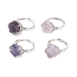 Platin Farbe Einstellbare Fingerringe aus natürlichem Fluorit, mit Messing micro pave Zirkonia Zubehör, Rose, Platin Farbe, us Größe 8 1/2 (18.5 mm)