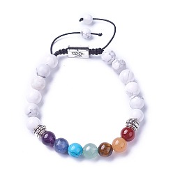 Говлит Чакра ювелирные изделия, браслеты из бисера натурального и синтетического смешанного камня, с естественным Howlite, Результаты сплава и нейлоновый шнур, прямоугольник с деревом, 52~76 мм