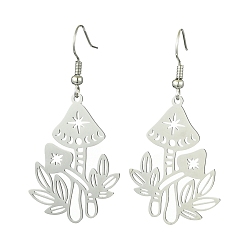 Нержавеющая Сталь Цвет Полый гриб 201 серьги с подвесками из нержавеющей стали, с медными штырьками серьги, цвет нержавеющей стали, 51.5x25 мм