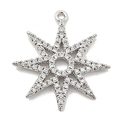 Платина Латунные микропаве прозрачные подвески с фианитом, звезды прелести, стойки покрытие, долговечный, без свинца и без кадмия, платина, 21.5x19.5x2 мм, отверстие : 1.2 мм