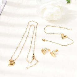 Золотой 304 Наборы подвесок в виде сердечек из нержавеющей стали: колье, браслеты и серьги-гвоздики, золотые, колье: 17.95 дюйм (45.6 см)