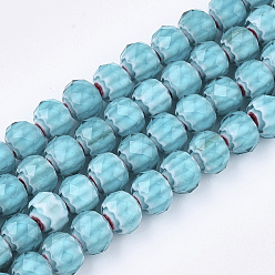 Небесно-голубой Стеклянные бусины, граненые, RONDELLE с цветком, голубой, 9.5~10x7.5~8 мм, отверстие : 1.5~2 мм, около 72 шт / нитка, 21.2 дюйм