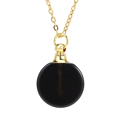 Black Onyx Ожерелья с подвесками в виде флаконов духов из натурального черного оникса (окрашенного и нагретого), Ожерелья с флаконами для ароматерапии с эфирными маслами 201 с круглыми цепочками-змейками из нержавеющей стали, золотые, 17.72 дюйм (45 см)