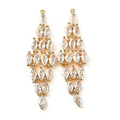 Настоящее золото 18K Латунные микро проложить кубического циркония подвески, без кадмия, без никеля и без свинца, золотые, 47x14x3 мм, отверстие : 0.8 мм, 2 шт / комплект