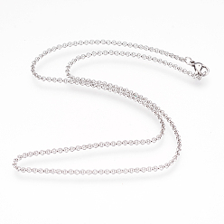 Нержавеющая Сталь Цвет Не тускнеет 304 ожерелья из нержавеющей стали с цепочкой «роло», с карабин-лобстерами , цвет нержавеющей стали, 16.1 дюйм (41 см), 2 мм