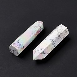 Howlite AB Color Plated Natural Howlite Display Decoration, Healing Stone Wands, for Reiki Chakra Meditation Therapy Decos, Hexagonal Prism/Bullet, 77~100x21~28x19~25mm