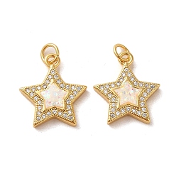 Настоящее золото 18K Латунь микропаве фианиты с подвесками из синтетического опала, с целью перехода в кольце, без кадмия и без свинца, звезда, реальный 18 k позолоченный, 17.5x15.5x3 мм