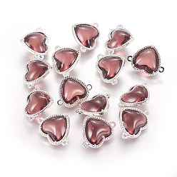 Бледно-фиолетовый Красный Соединители стеклянные ссылки, с элементами из экологически чистого сплава, сердце, серебряный цвет гальваническим, бледно-фиолетовый красный, 14x18.5x7 мм, отверстие : 1.2 мм