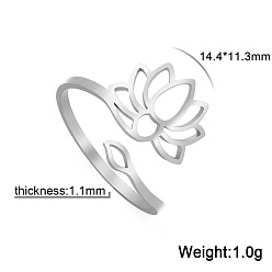 Нержавеющая Сталь Цвет Лотос 304 открытые кольца-манжеты из нержавеющей стали для женщин, цвет нержавеющей стали, внутренний диаметр: регулируемый