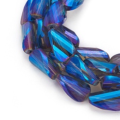 Морской Синий Стеклянные бусины с гальваническим покрытием , с полным покрытием цвета радуги, граненые, витая слеза, Marine Blue, 13.5x8x5.5 мм, отверстие : 1 мм, около 50 шт / нитка, 26.38 дюйм (67 см)