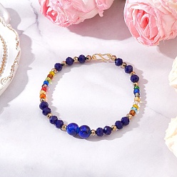 Синий Стекло вышитый бисером браслеты для женщин, рондель, граненые, синие, 7-3/4 дюйм (19.8 см)